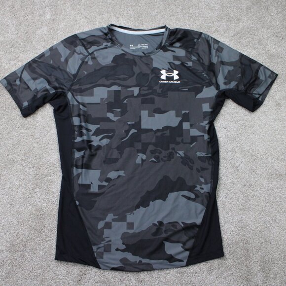Under Armour Shirt Mens 2XL XXL Black Camo UA Compression Heatgear Iso-Chill S/S - Picture 1 of 13